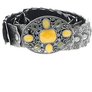 Elegant Silver and Yellow Women's Western Style Belt Small